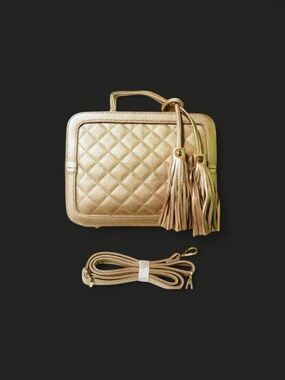 Lux Metallic Gold Quilted Crossbody Bag with Tassel Detail – Convertible